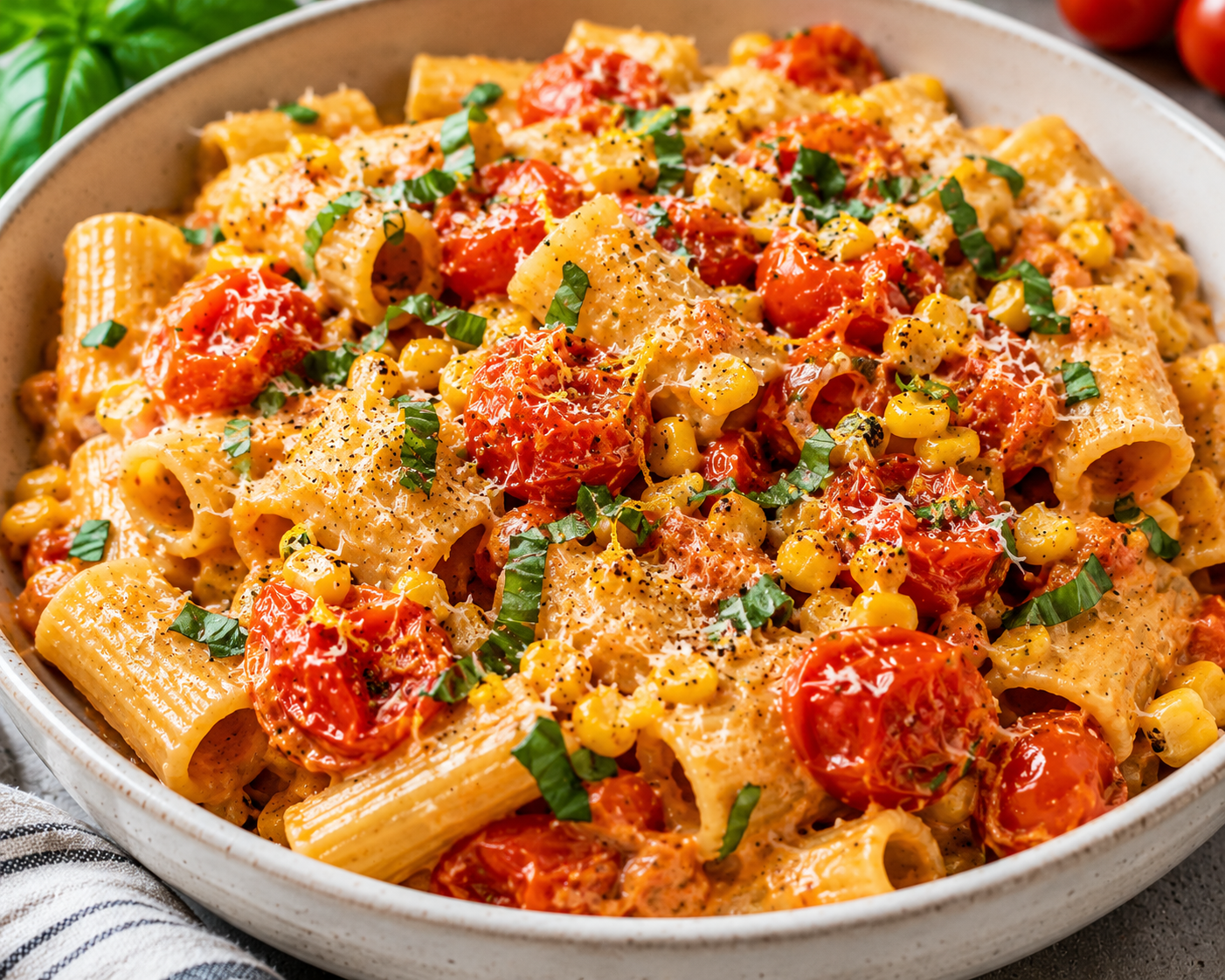 End-of-Summer Burst Tomato & Corn Pasta